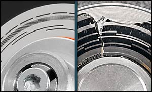 comparing a metal, shatter proof rotary encoder for stepper motors or servo motors versus a fragile glass optical encoder